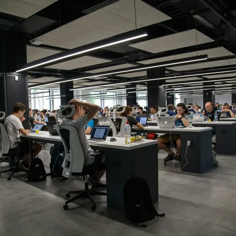 Participantes colaborando durante un hackathon organizado por Hackathon Spain